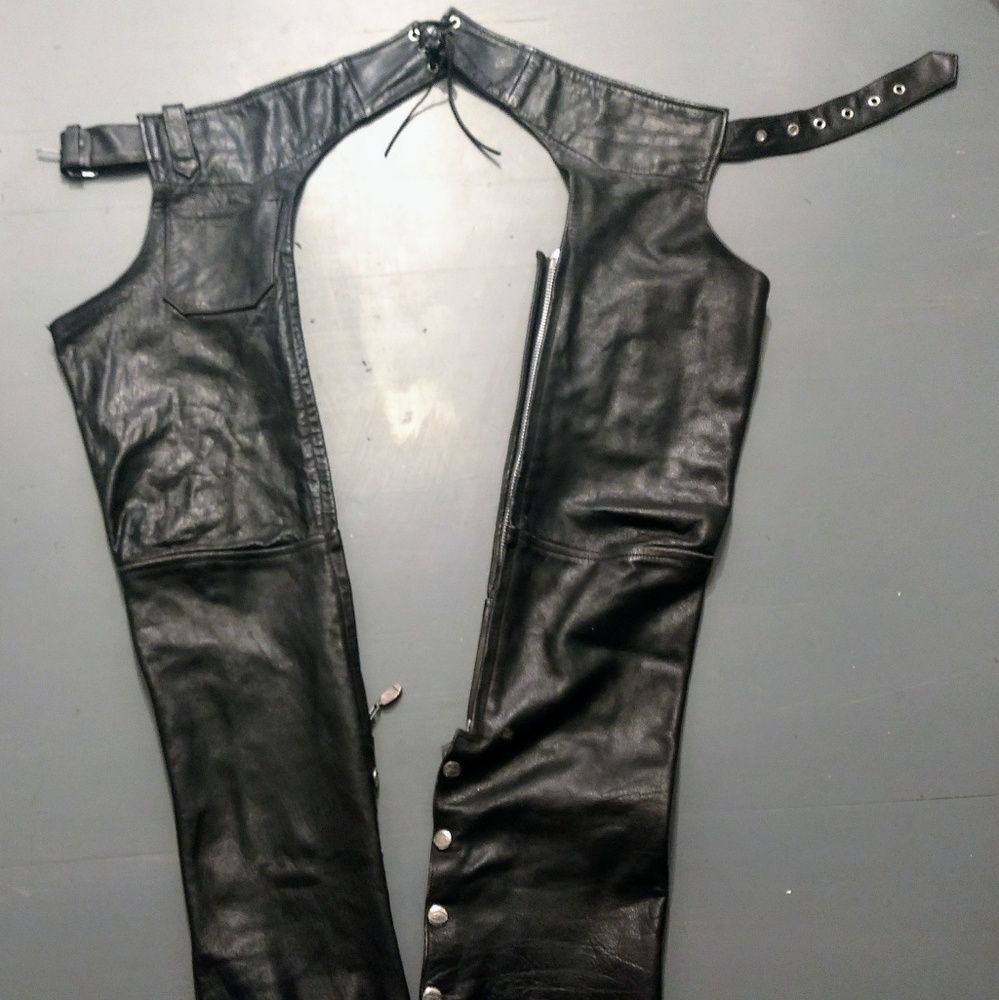 ZR Women' Black Leather  Motorcycle Chaps Sz Small